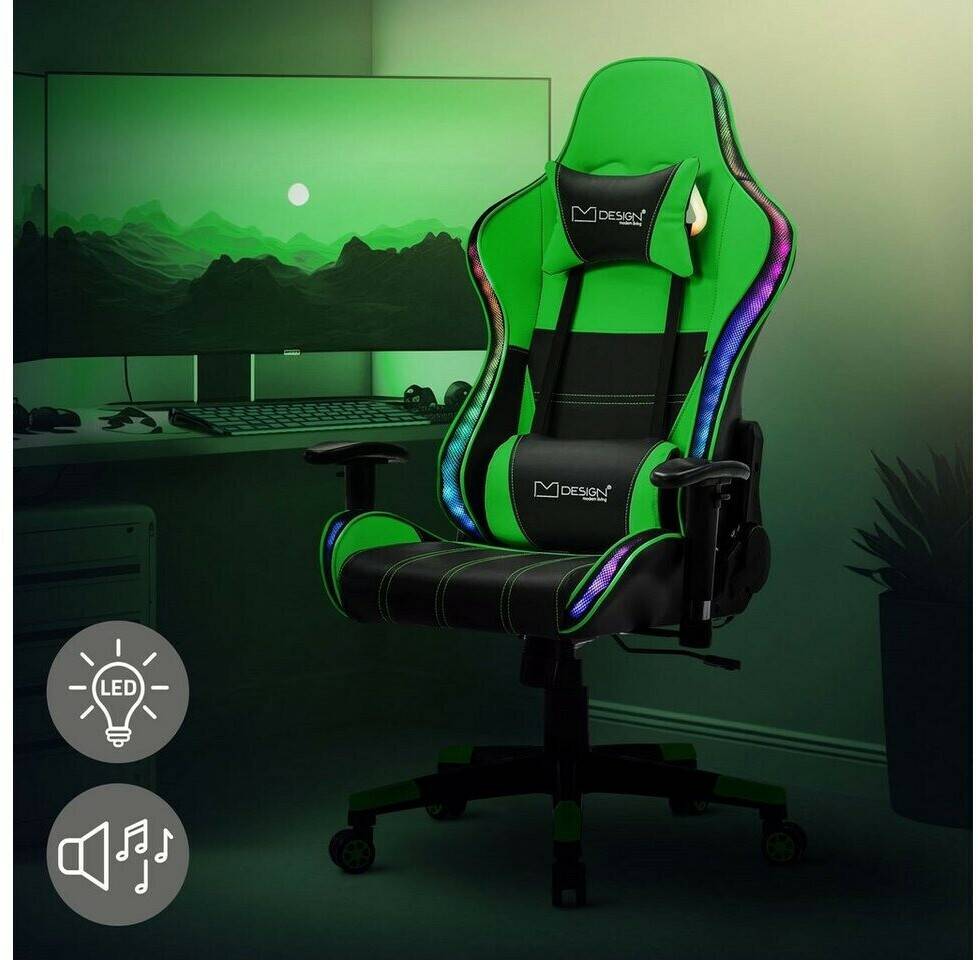 ML-Design Gaming Stuhl mit RGB & Bluetooth-Lautsprecherschwarz/grün ML-Design Gaming Stuhl mit RGB & Bluetooth-Lautsprecher