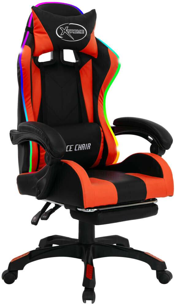 vidaXL Gaming-Stuhl mit RGB LED-Leuchtenorange/schwarz Kunstleder mit Fußstütze vidaXL Gaming-Stuhl mit RGB LED-Leuchten